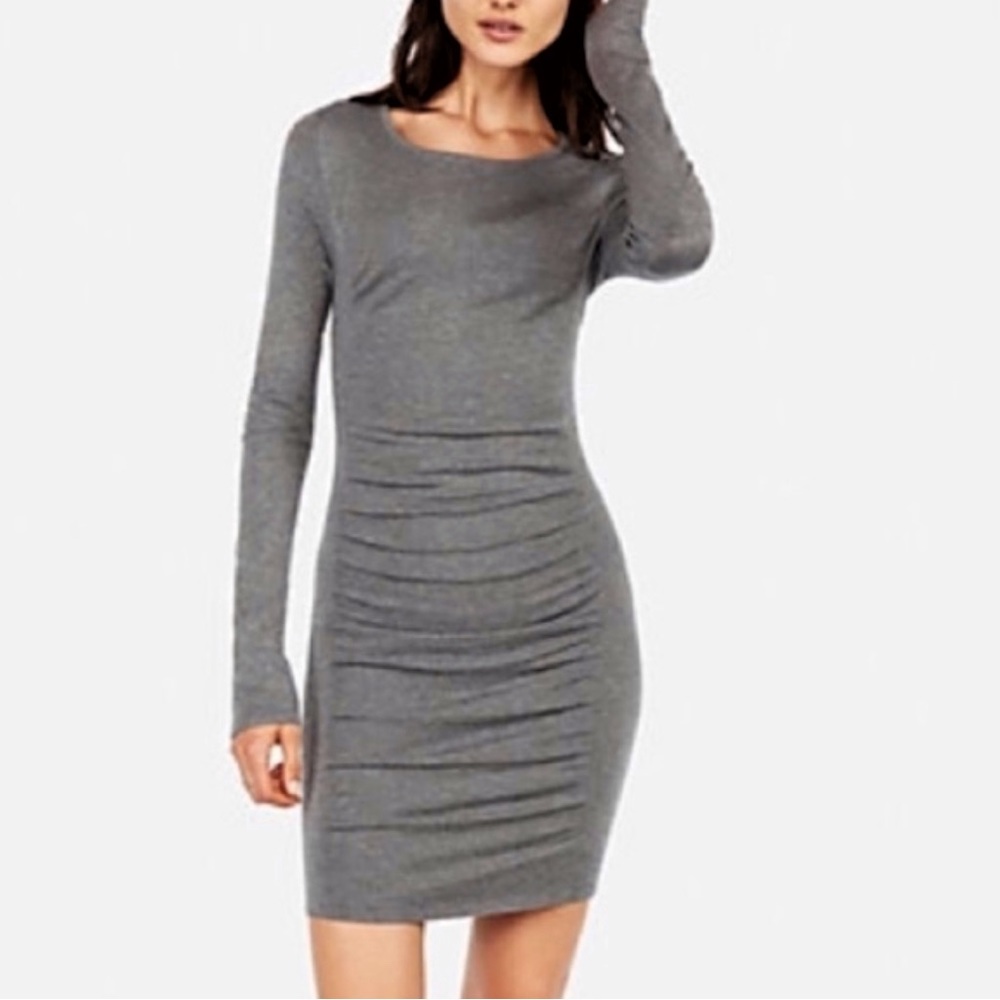 NWT Express Dark Grey Long Sleeve Tuched Bodycon Knit Dress, sz Small